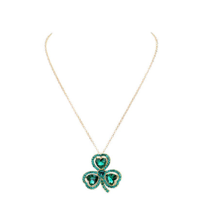 Heart Crystal Rhinestone Clover Pendant Necklace