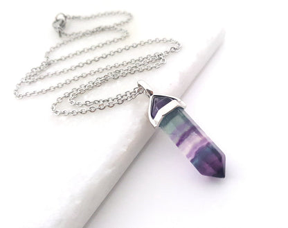 Rainbow Flourite Gemstone Crystal Pendant Necklace